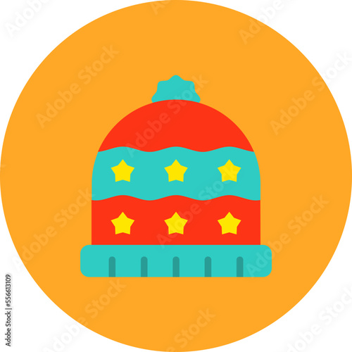 Winter Hat Multicolor Circle Flat Icon