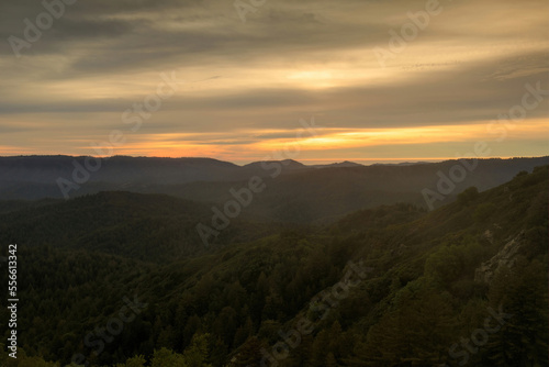 Sunset over Santa Cruz Mountains via Saratoga Gap Trail at Castle Rock State Park  Santa Clara and Cruz Counties  California.