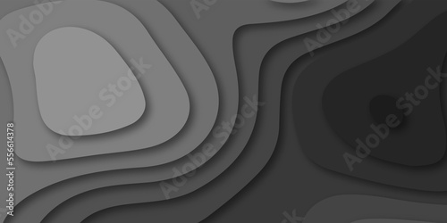 Geometric papercut black luxury background and elements, topography map concept. Abstract paper cut layered black posters. Fluid shapes brochure template. For banner, identity card, cover.