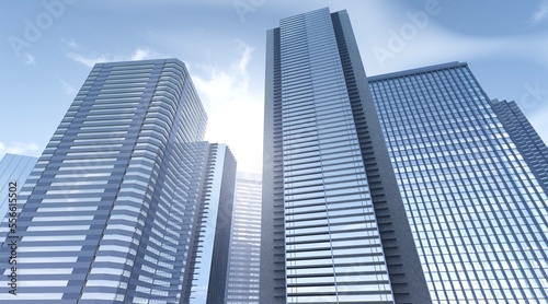 Skyscrapers  high-rise buildings  skyscrapers sky view  modern buildings against the sky with clouds  3d rendering