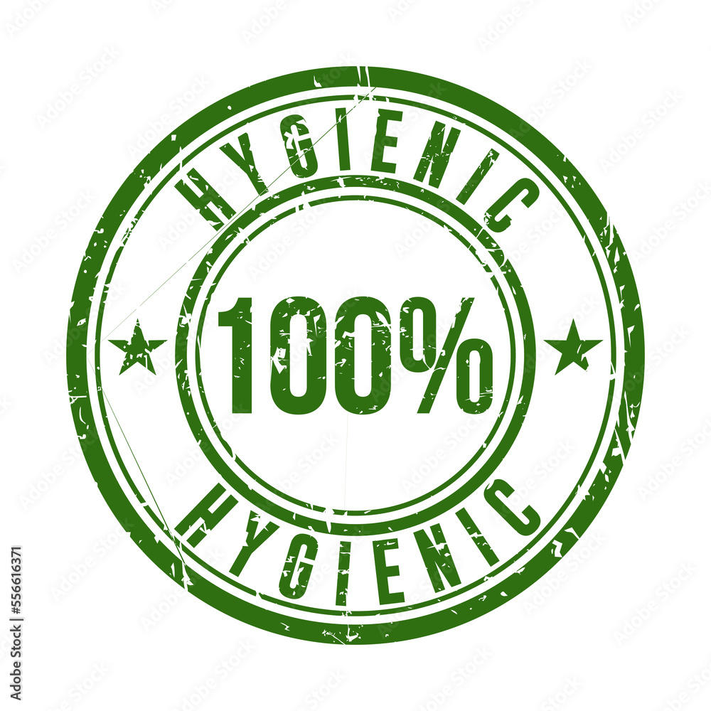 simple 100% hygienic label with green spotting effect on white background simple 100% hygienic label with green spotting effect on white background