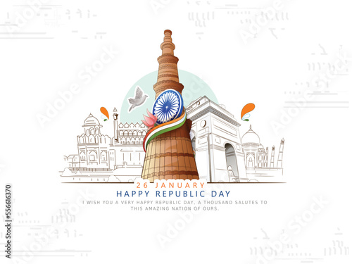 Fototapeta vector sketch of  indian monuments for india republic Day (26 January)