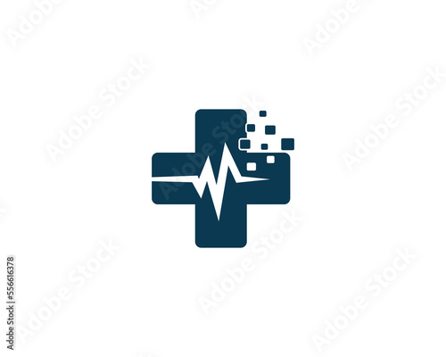 Modern medical cross and healthcare technology logo design. Medical  tech creative vector illustration.