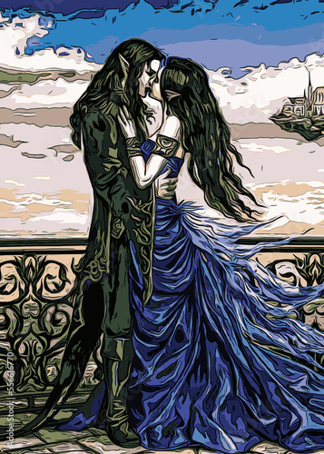 Elf Kiss Loving Illustration Poster Image