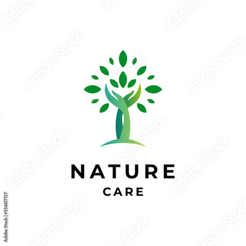 hand and tree for charity, ecology and people care logo