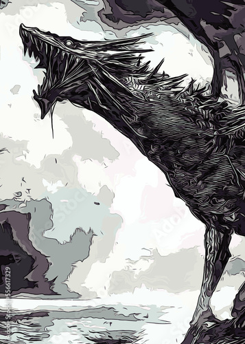 Dragon War Fantasy Illustration Poster Image