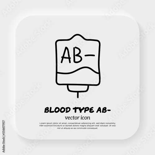 Blood bag with plasma. Doodle thin line icon. Blood donation. Blood type AB-. Vector illustration.