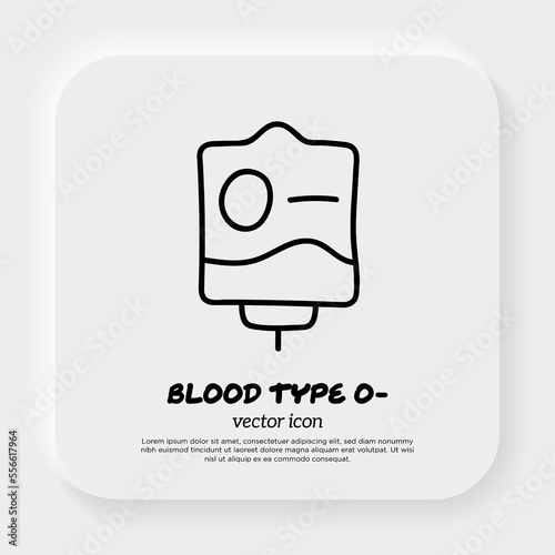 Blood bag with plasma. Doodle thin line icon. Blood donation. Blood type O-. Vector illustration.