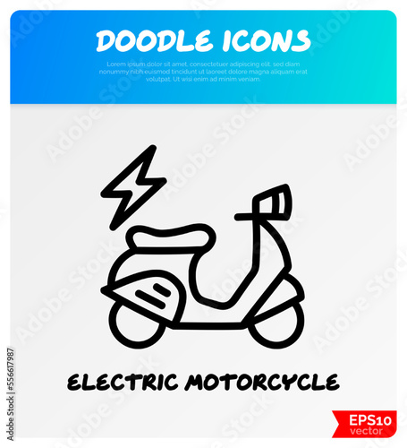 Electric motorcycle doodle icon. Transport. Vector illustration.
