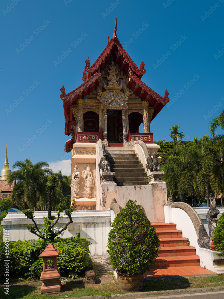 Hall of Phra Tripitaka temple inside Wat Phra Singh Woramahawihan Buddhist Temple. It is one of the most popular tourist destinations in Chiang Mai City. Thailand