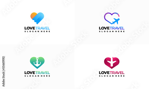 Set of Love Travel Logo designs concept vector  Travel Agencies logo symbol