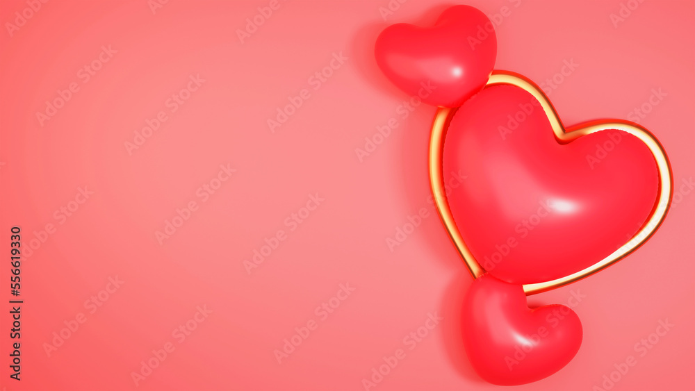 3D Render, Red Color Hearts. 