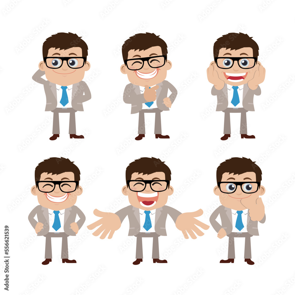 Set of businessman characters in different poses Set of businessman characters in different poses