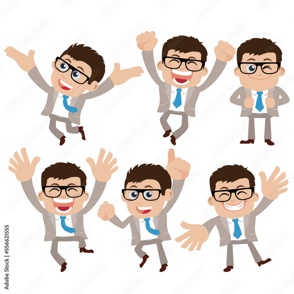 Set of businessman characters in different poses Set of businessman characters in different poses