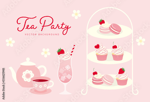 vector background with a set of afternoon tea and sweets for banners, cards, flyers, social media wallpapers, etc.
