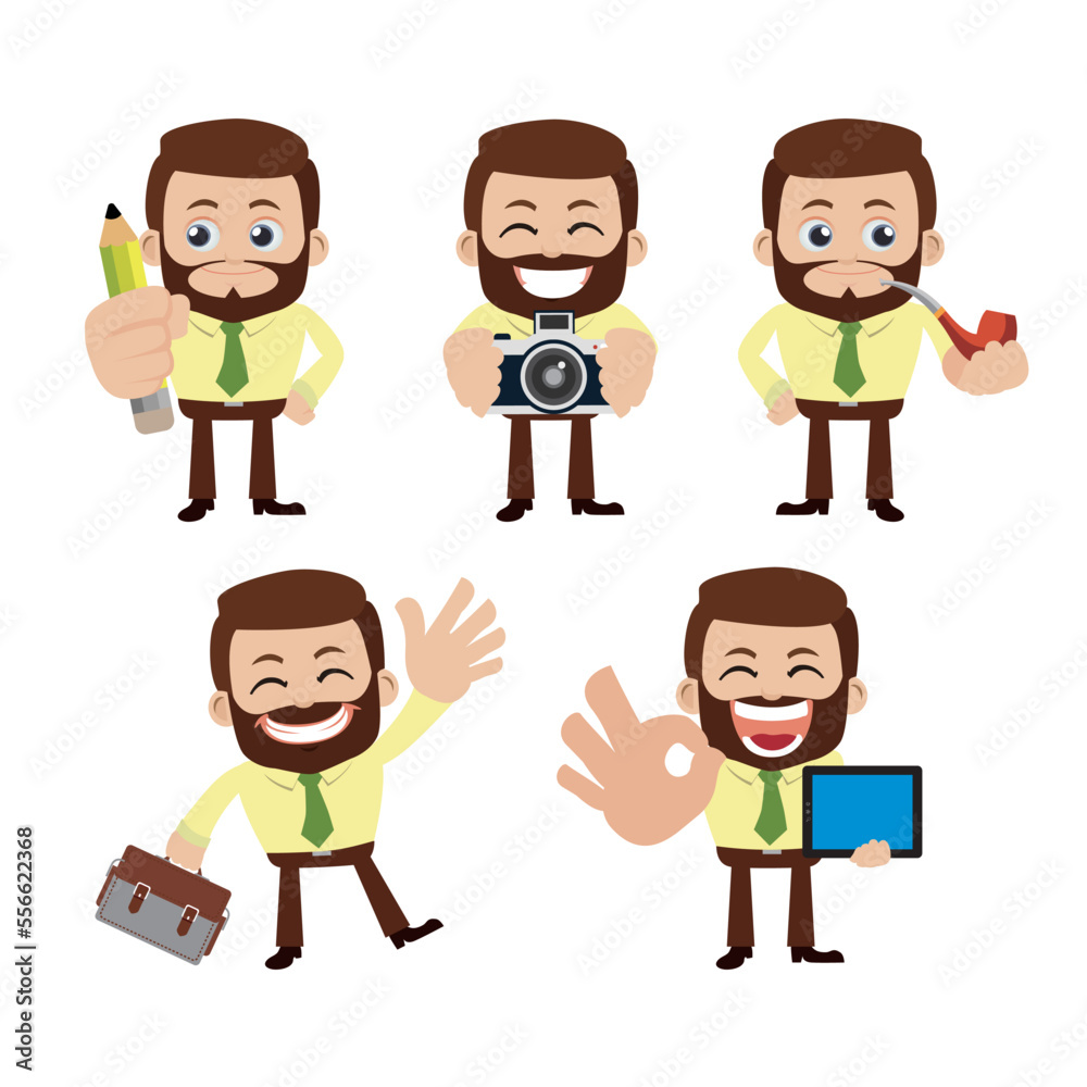 Set of businessman characters in different poses Set of businessman characters in different poses