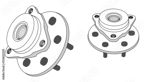 Car wheel hubs on white background, vector line
