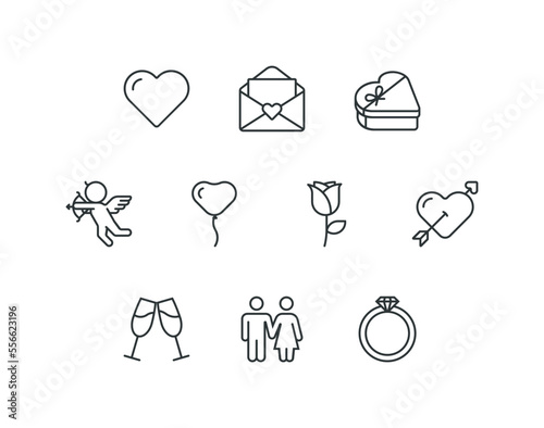 Valentine's day line icon set with love related icons
