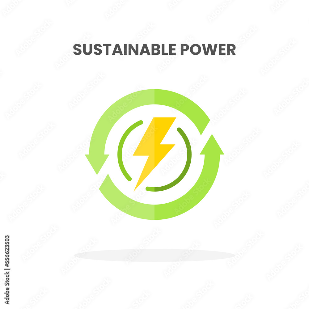 Sustainable Power icon flat. Vector illustration on white background. Can used for web, app, digital product, presentation, UI and many more. Sustainable Power icon flat. Vector illustration on white background. Can used for web, app, digital product, presentation, UI and many more.