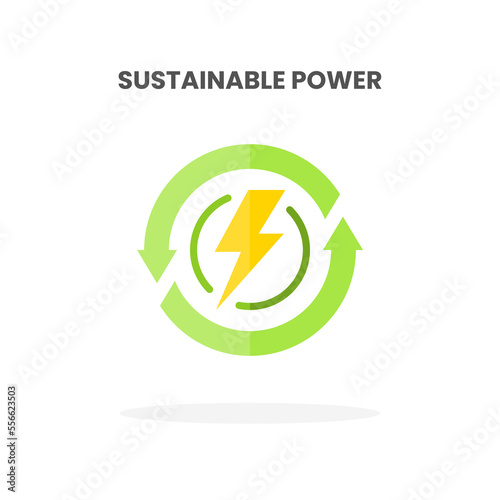 Sustainable Power icon flat. Vector illustration on white background. Can used for web, app, digital product, presentation, UI and many more.