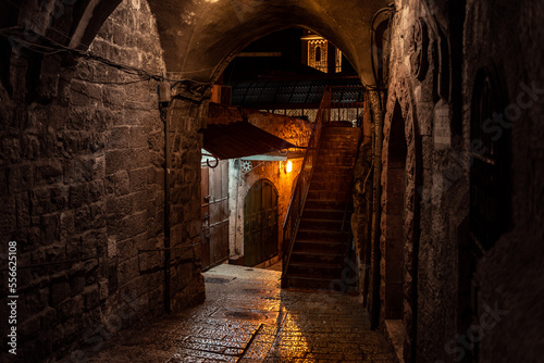 Jerusalem Old Town Streets with Night Light.