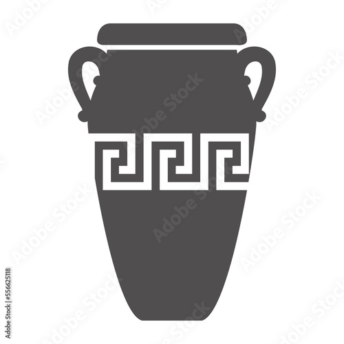 Greek amphora and pot with meander pattern. Ancient vase silhouette glyph illustration. Clay ceramic earthenware. Vector.