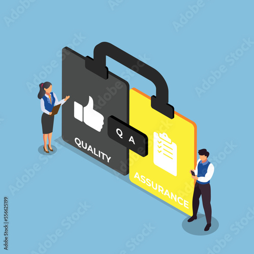 QA - Quality Assurance isometric 3d vector illustration concept for banner, website, illustration, landing page, flyer, etc.