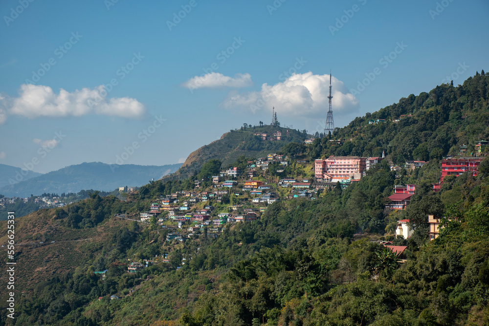 Naklejka premium Beautiful eastern Himalayan hill city Kurseong near Darjeeling, West Bengal India, View of Kurseong town.