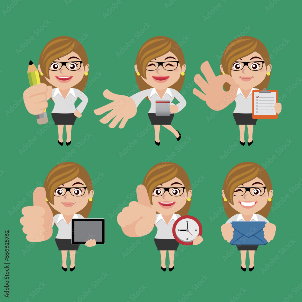 Set of businesswoman characters in different poses Set of businesswoman characters in different poses