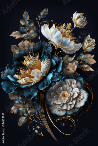 Beautiful abstract floral design for prints, postcards or wallpaper. AI 