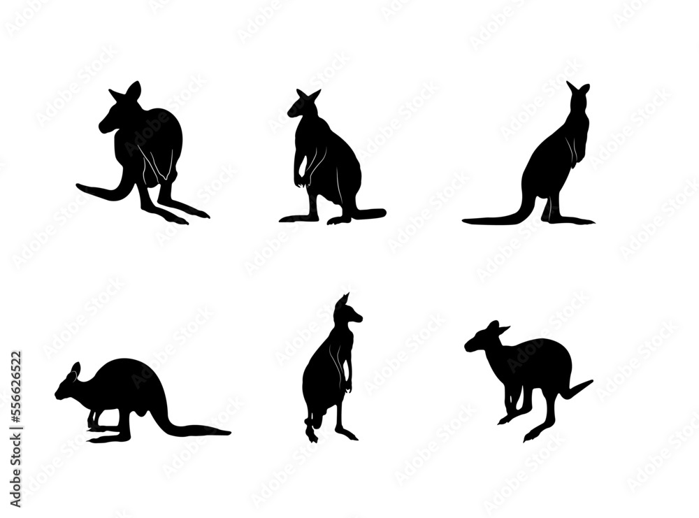 Collection of black silhouettes kangaroos