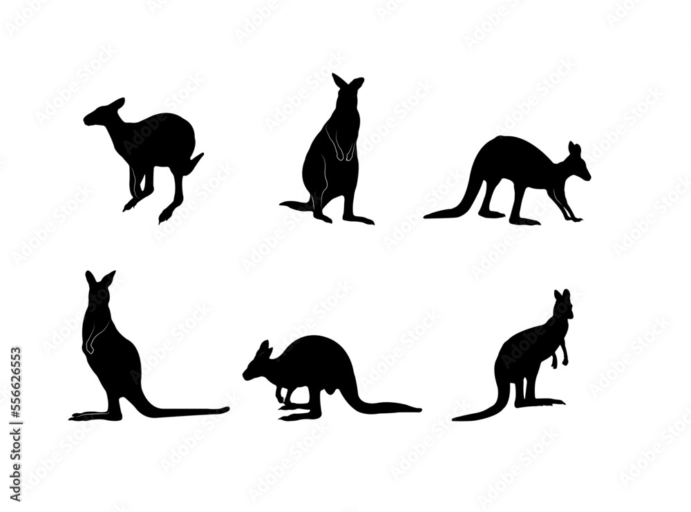 Collection of black silhouettes kangaroos Collection of black silhouettes kangaroos