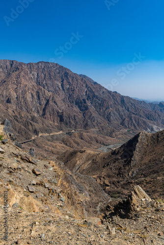 Saudi Arabia, Al Baha road winding through rocky mountains photo