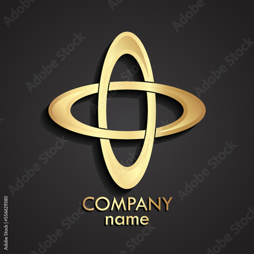 3d gold elipse modern logo / vector illustration