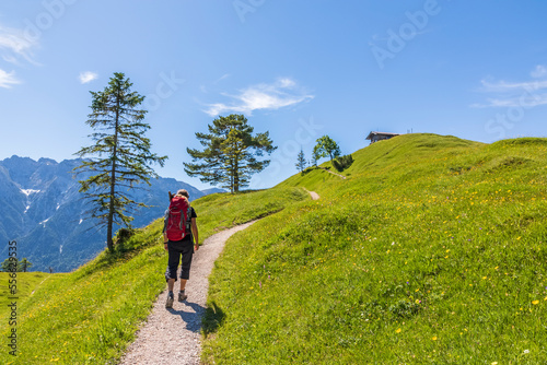 Germany, Bavaria, Female hiker on way to Hoher Kranzberg photo
