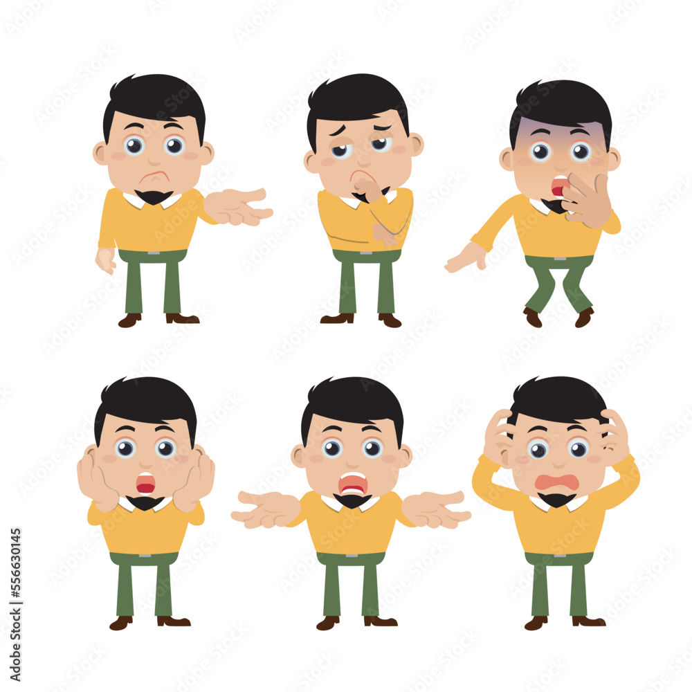 Set of young man characters in different poses Set of young man characters in different poses