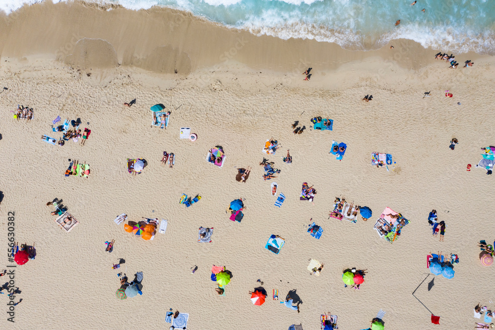 Spain, Majorca, Aerial view of people relaxing on Cala Agulla beach Spain, Majorca, Aerial view of people relaxing on Cala Agulla beach