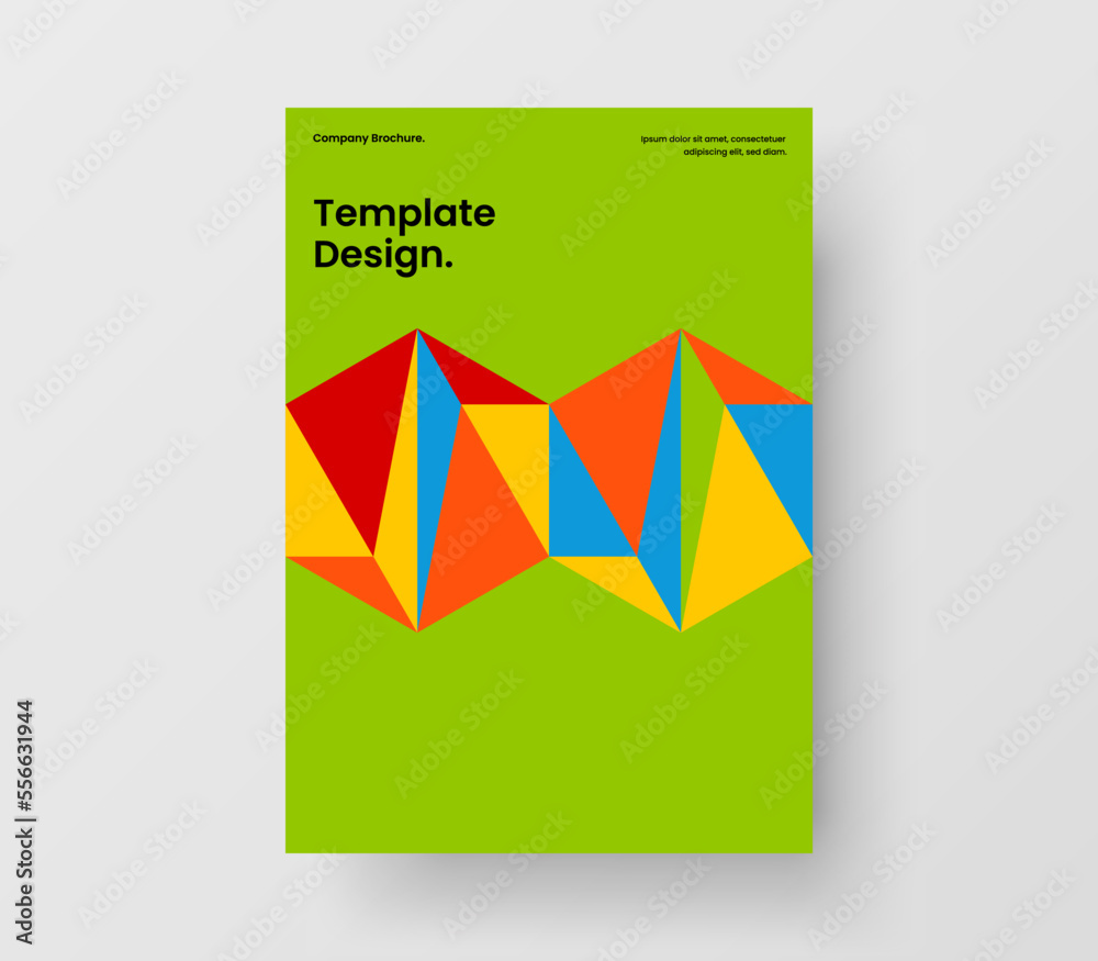 Vivid magazine cover A4 vector design layout. Original geometric pattern pamphlet template.