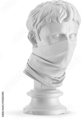 White Neck Gaiter on Antique Sculpture Isolated Mockup - 3D Illustration, Half Side View