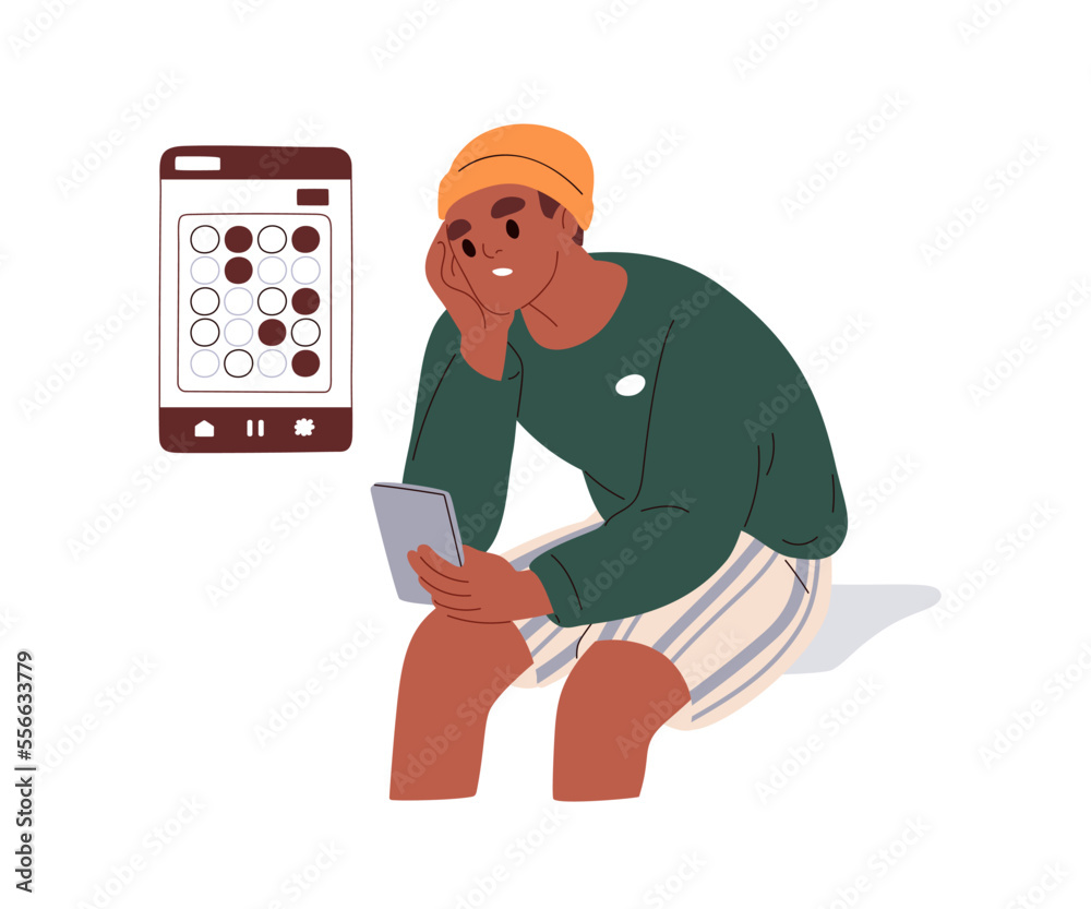 A Man Playing Online Games on a Smartphone Stock Vector