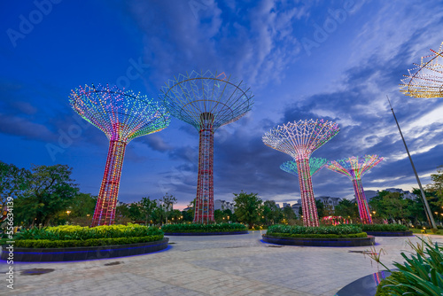 Night landscape of "Gardens by the Bay"park in district 9, Ho Chi Minh City, Vietnam, cover look like to Singapore