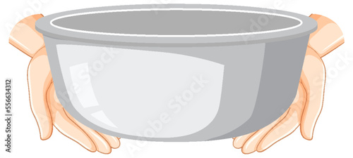 Hands holding stainless steel bowl