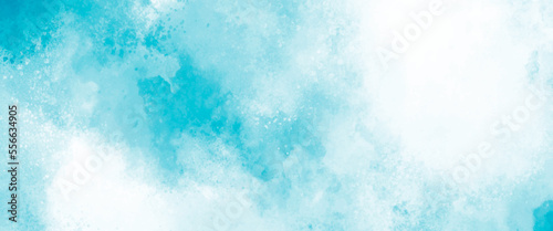 Abstract gradient light sky blue shades watercolor background on white paper texture. Aquarelle painted textured canvas design, abstract blue watercolor splash background, texture of watercolor. 