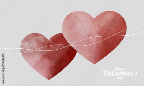 Gentle vector Valentine's Day card with red watercolor hearts
