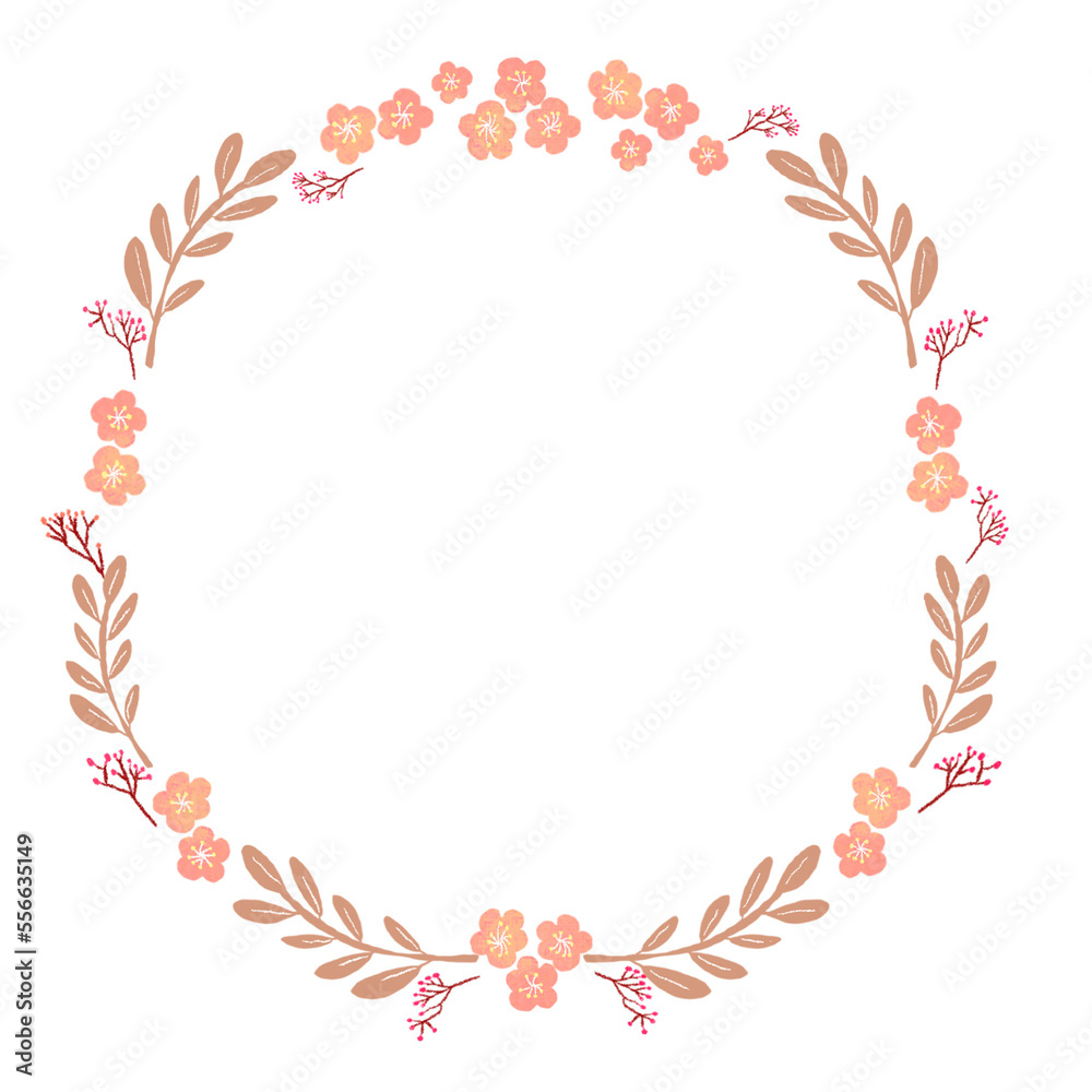 Obraz premium 花のフレーム素材 手描き 梅