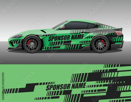 Car wrap vinyl racing decal ornament. Simple flat abstract geometric striped sport background design print template with sponsor name text place. Vector illustration.