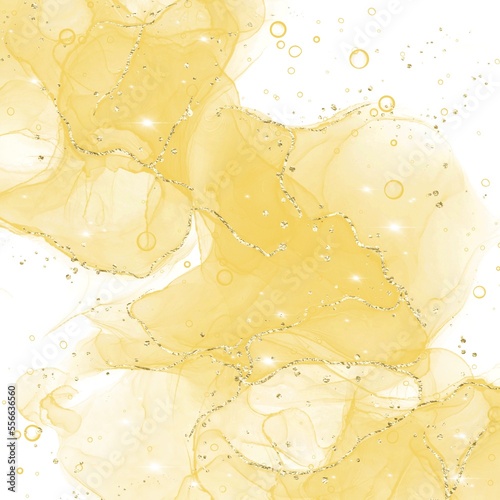 Yellow Alcohol Ink Watercolor with Gold Glitter Background