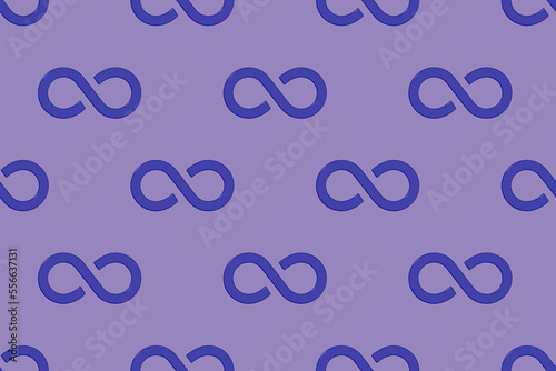 Seamless pattern. Sign of infinity is blue, isolated on pastel purple background. Symbol of infinity. Horizontal image. 3d image. 3d rendering