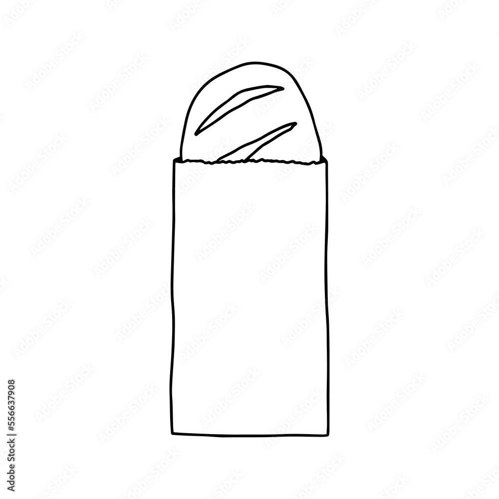 Linear bread bag template. Handdrawn outline illustration. Stock