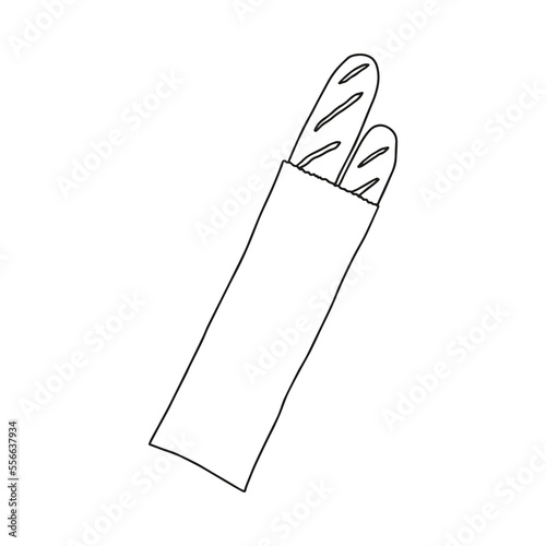 Linear bread bag template. Hand-drawn outline illustration.